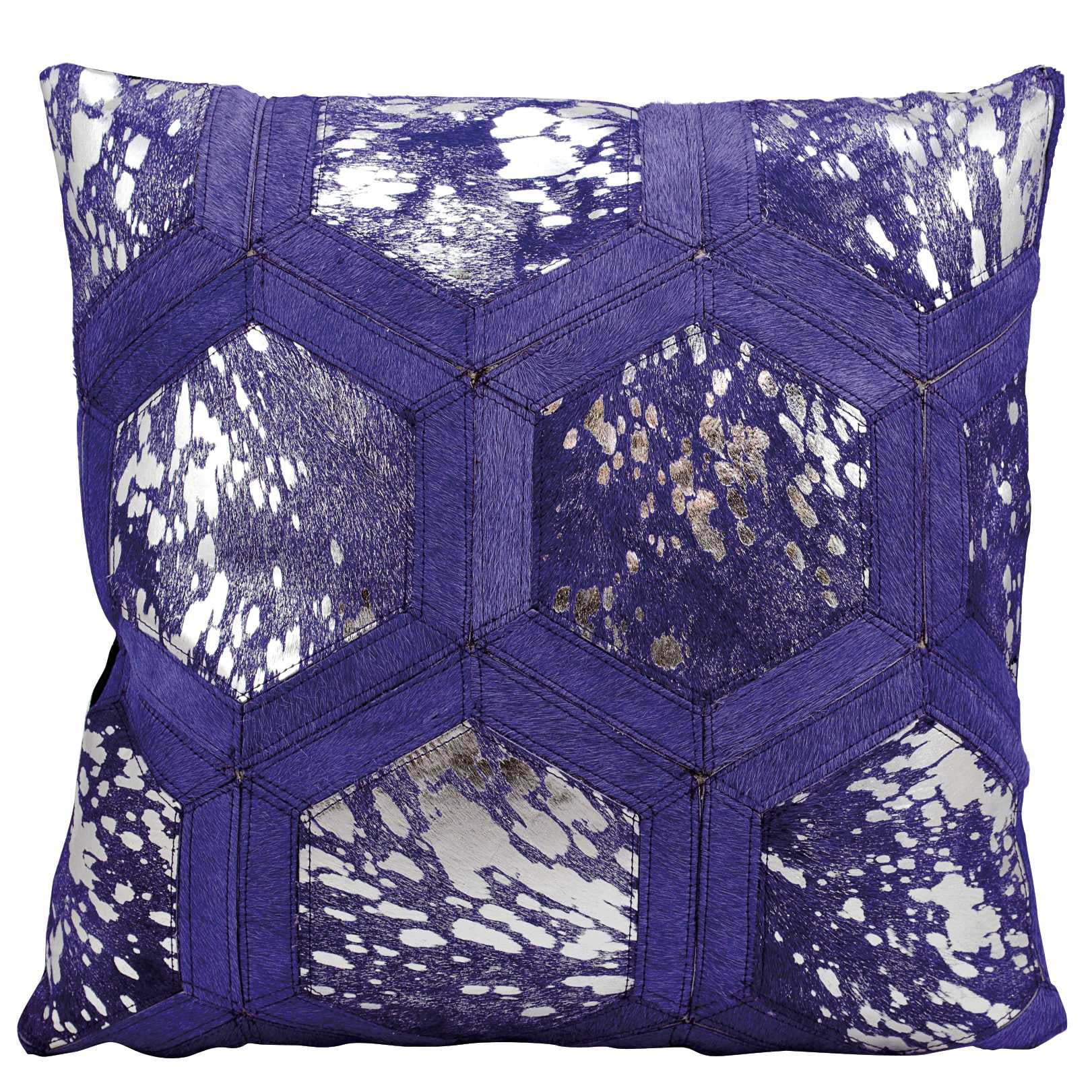 20" Purple and Silver Leather Hexagon Throw Pillow