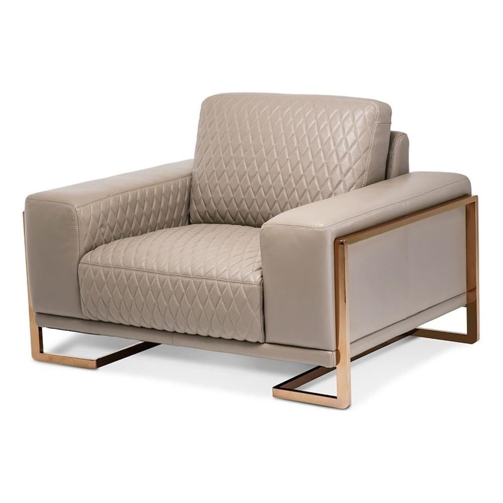 Contemporary Light Brown Leather and Metal Chair And A Half