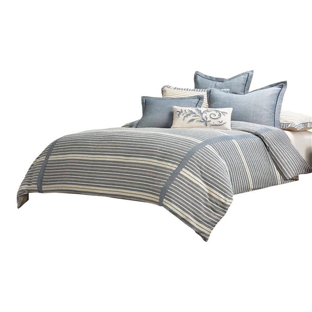 Denim Blue Cotton King Duvet Set with Decorative Pillows