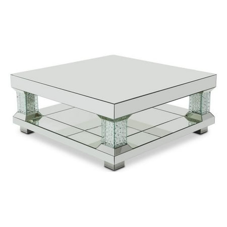 Michael Amini Montreal Mirrored Square Cocktail Table With Crystal Accents