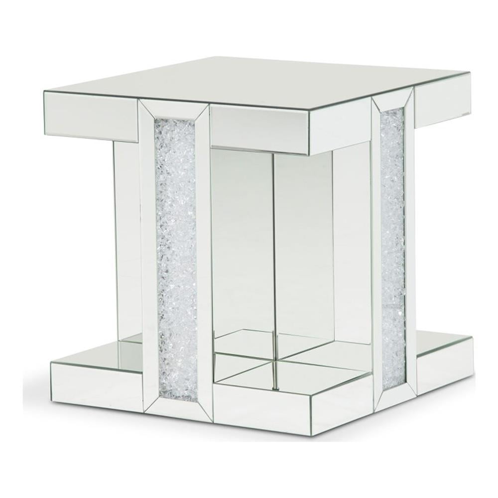 Montreal 23'' Contemporary Mirrored Square End Table with Glass Crystals