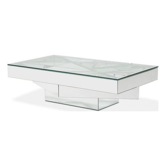 Michael Amini Montreal Rectangular Mirrored Geometric Cocktail Table