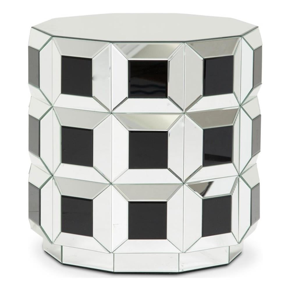 Montreal Round Silver Prism Mirrored End Table