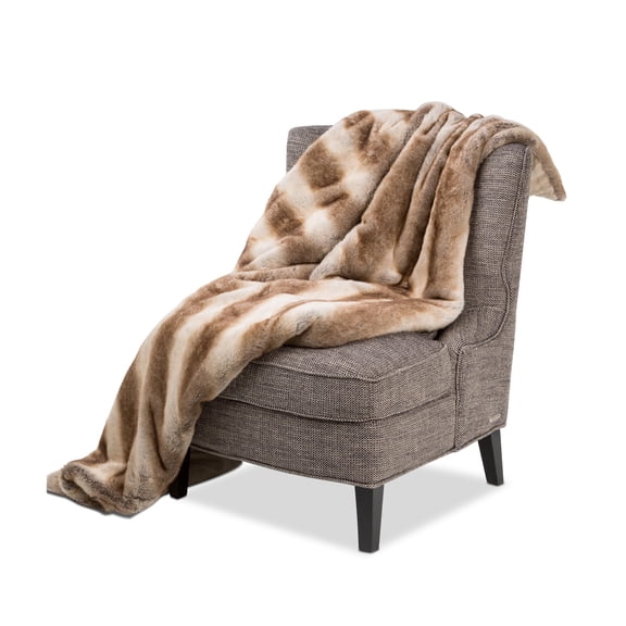 Michael Amini Napoli 56x72" Oversized Plush Faux Fur Fabric Throw in Tan/Sand