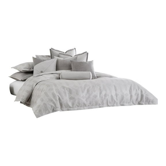 Michael Amini Nouveau 10-piece Feather Fill Fabric King Duvet Set in Dove Gray