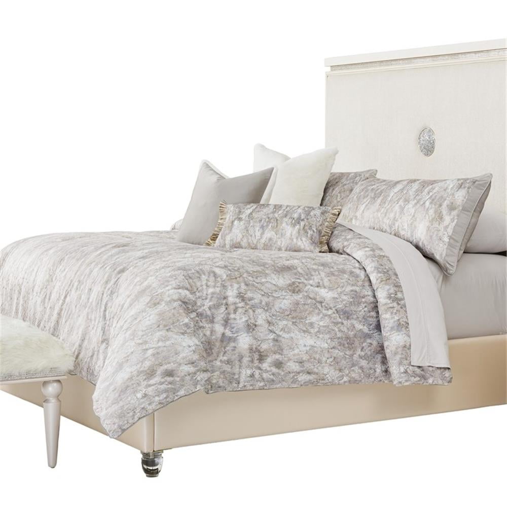 Odessa Queen Comforter Set in Gray Velvet with Metallic Accents
