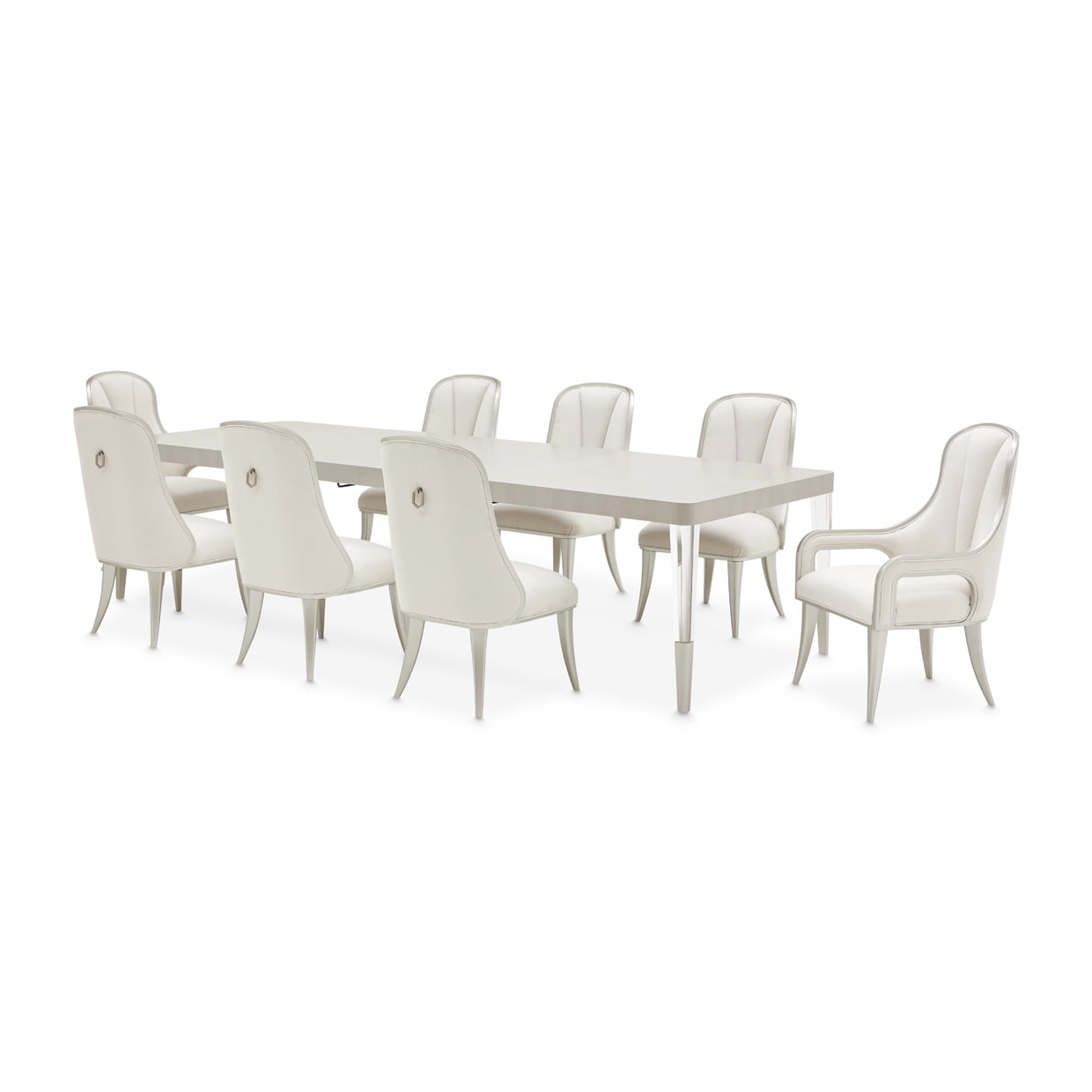 Ash Gray Elm Veneer Dining Table Set with 8 White Chairs