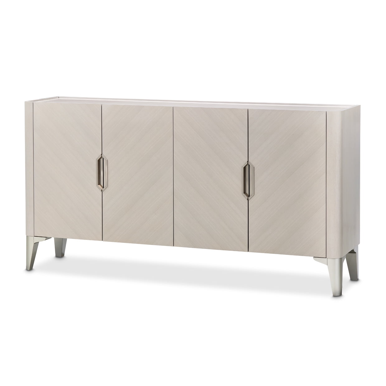 Ash Gray Poplar and Marble Sideboard with Geometric Handles