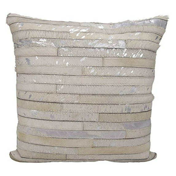 Michael Amini Pillow White Silver Met Thin Stripes Pillow