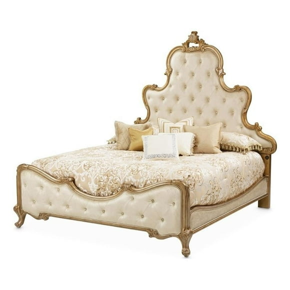 Michael Amini Platine de Royale Eastern King Velvet Panel Bed - Champagne Ivory