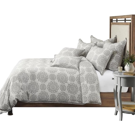 Michael Amini Reagan 7-piece Breathable Cotton Queen Duvet Set in Gray/Silver