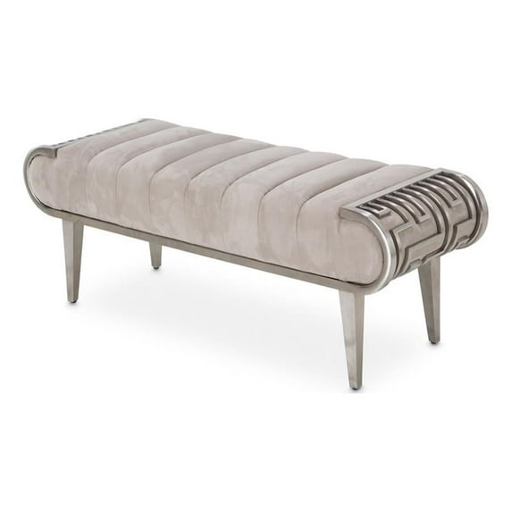 Michael Amini Roxbury Park Velvet Accent Bench - Cement Gray