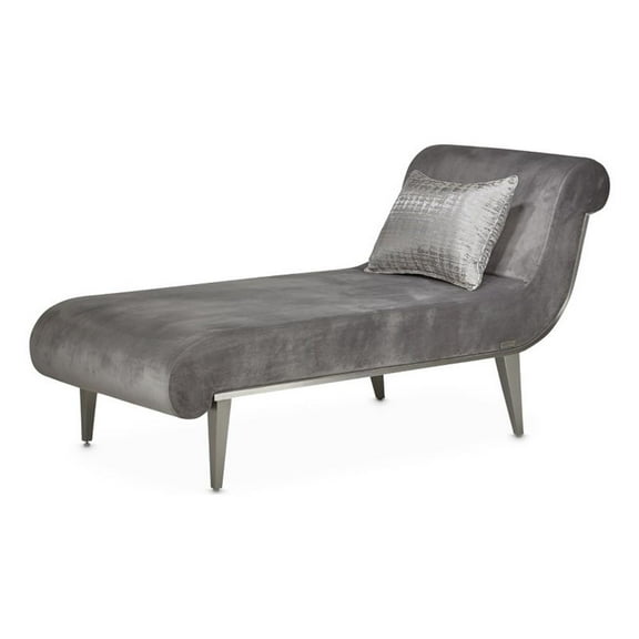 Michael Amini Roxbury Park Velvet & Stainless Steel Chaise in Gray Pearl