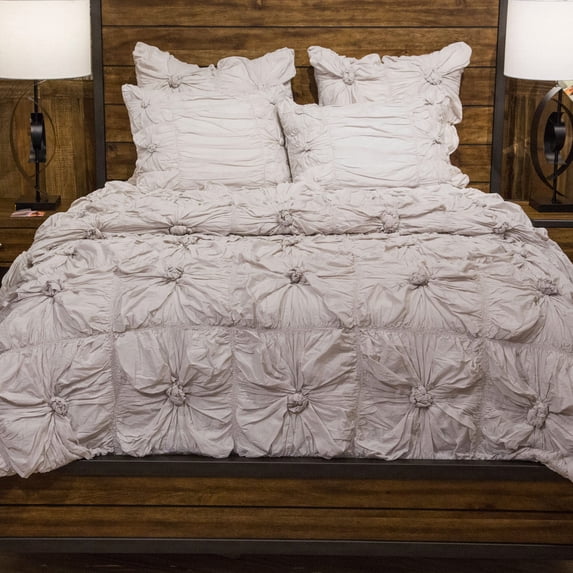 Michael Amini Savanna 2-piece Flower Cotton Twin Comforter Set in Stone