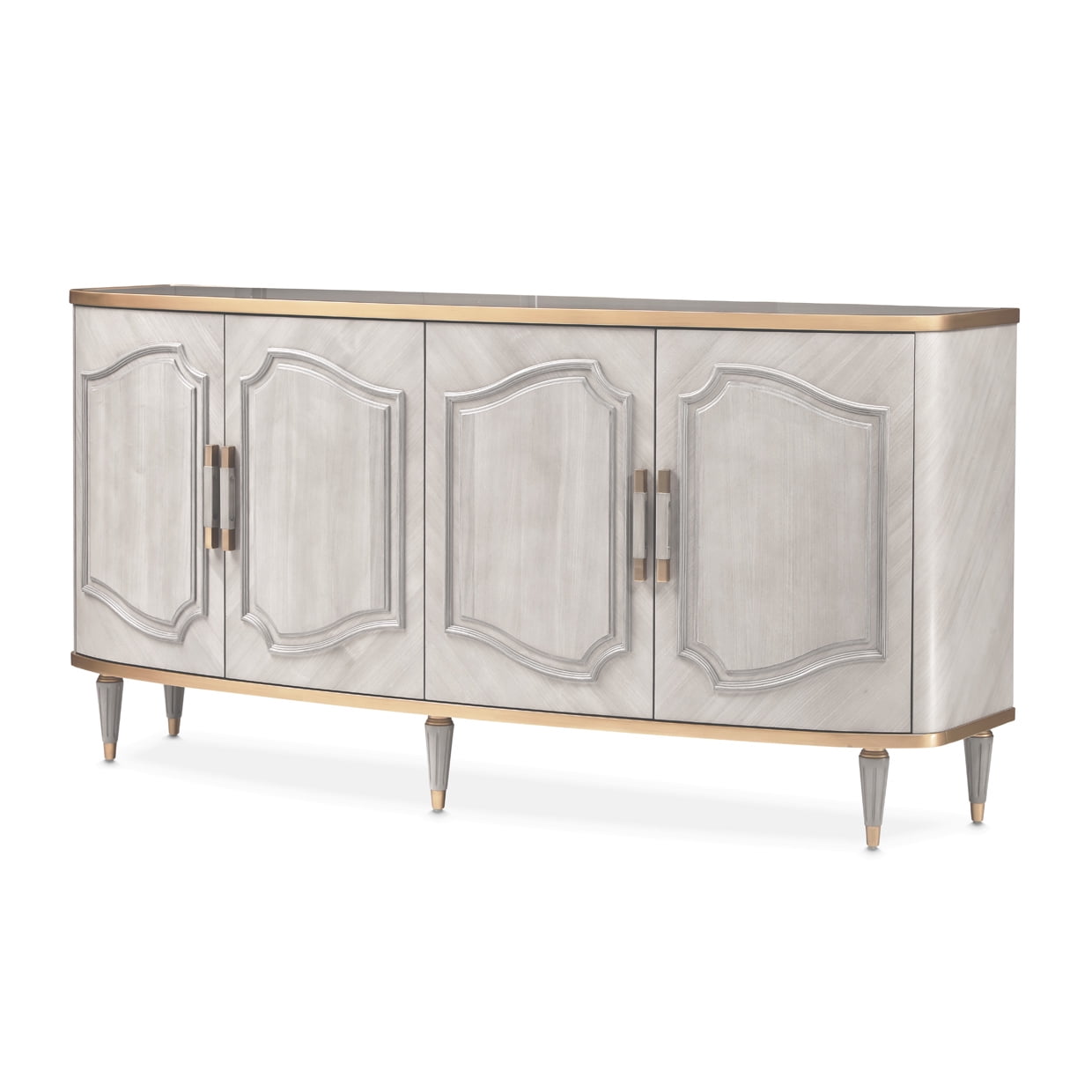 Dove Gray Marble Top Transitional Sideboard with Bronze Trim