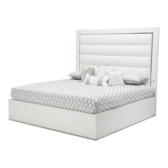 Michael Amini State St. Metal & Vinyl Queen Panel Bed in Off White