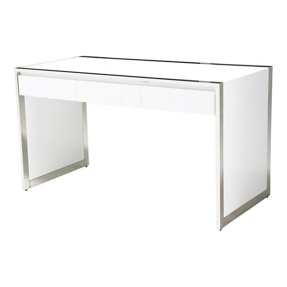 Michael Amini State St. Stainless Steel & Glass Writing Desk in Off White