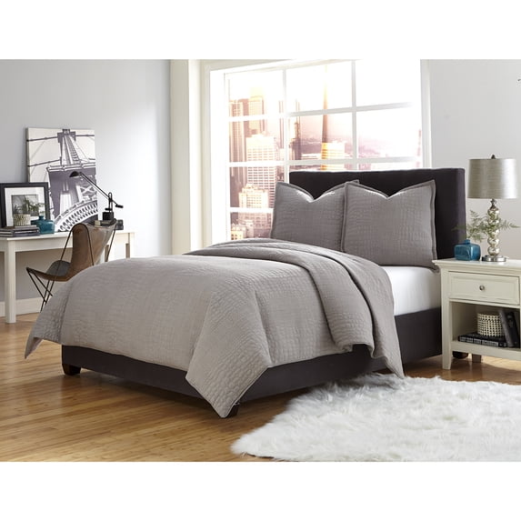 Michael Amini Trent 3-piece Embroidered Pebble Fabric King Duvet Set in Gray