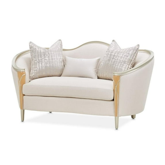 Michael Amini Villa Cherie Loveseat - Pearl Fabric/Caramel