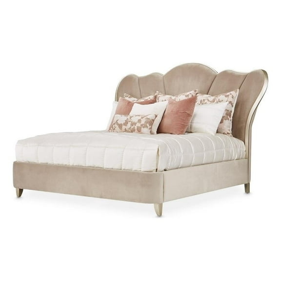 Michael Amini Villa Cherie Queen Velvet Channel Tufted Bed in Hazelnut Brown