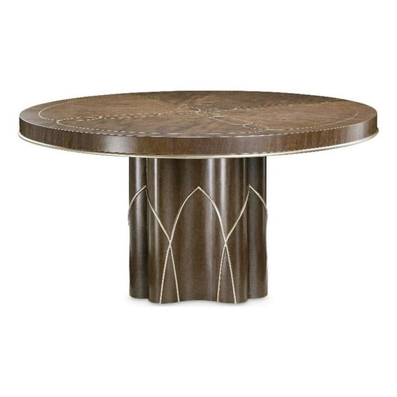 Michael Amini Villa Cherie Round Wood Dining Table in Hazelnut Brown