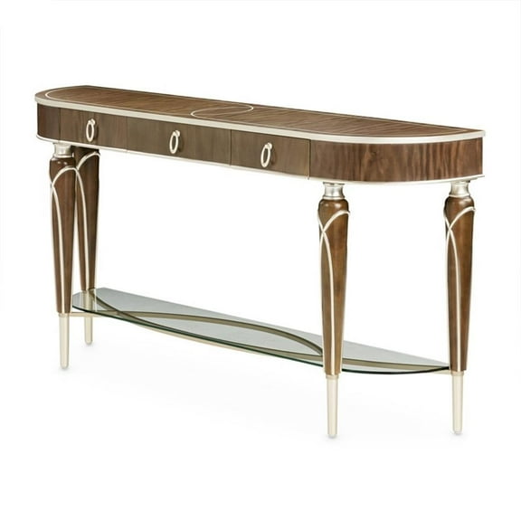 Michael Amini Villa Cherie Wood Console Table in Hazelnut Brown