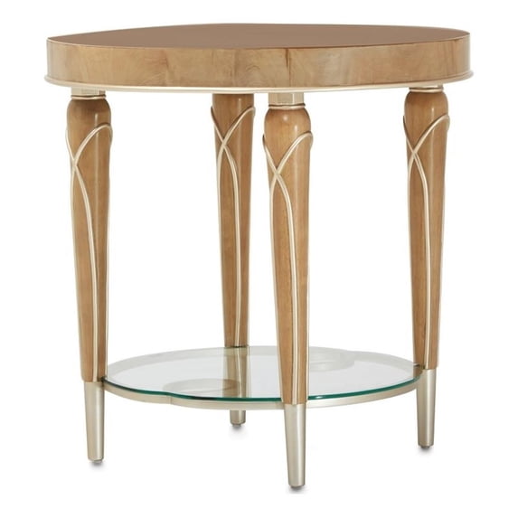 Michael Amini Villa Cherie Wood & Glass End Table - Caramel