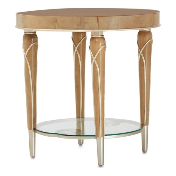 Michael Amini Villa Cherie Wood & Glass End Table - Caramel