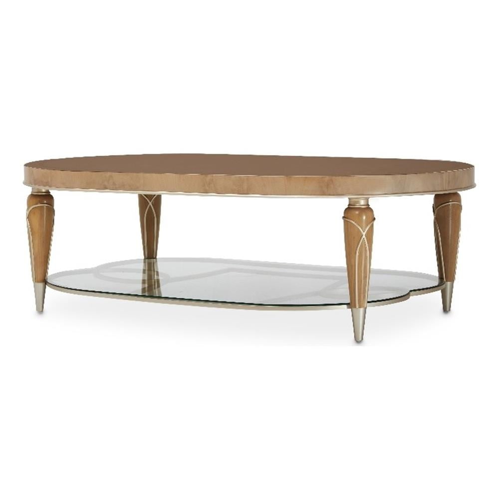 Michael Amini Villa Cherie Wood Oval Cocktail Table - Caramel - Walmart.com