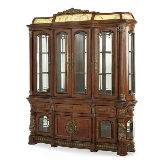 Michael Amini Villa Valencia China Buffet with Lighted Top - Classic Chestnut