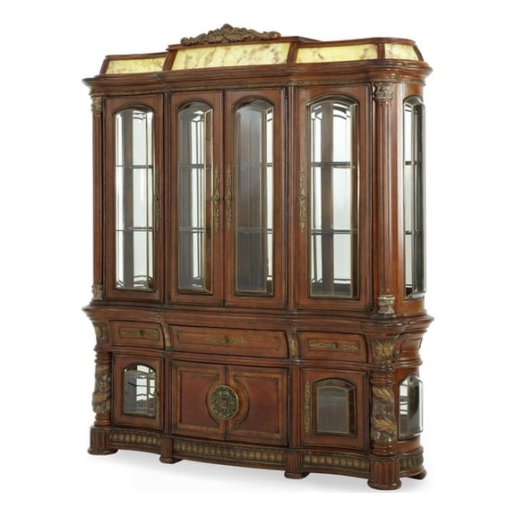 Michael Amini Villa Valencia China Buffet with Lighted Top - Classic Chestnut