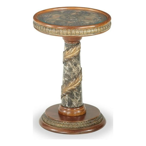 Michael Amini Villa Valencia Wood Chair Side Table - Classic Chestnut