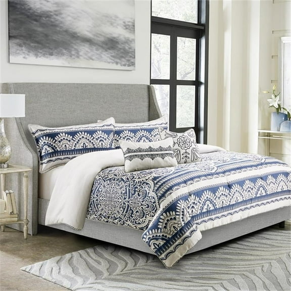 Michael Amini Yardley 5-Piece King Comforter Set - Navy