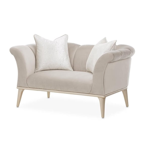 Michael Amini Yvette Chair and a Half in Porcini Velvet and Champagne Wood Frame