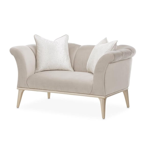 Michael Amini Yvette Chair and a Half in Porcini Velvet and Champagne Wood Frame