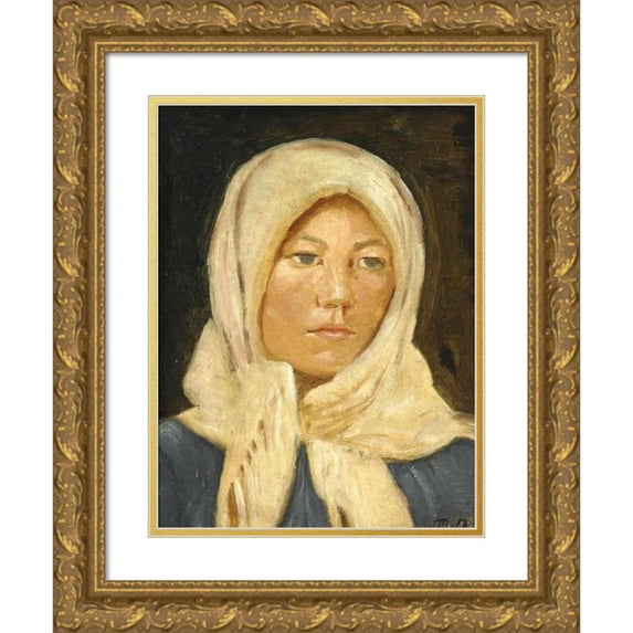 Michael Ancher 11x14 Gold Ornate Wood Frame and Double Matted Museum Art Print Titled - A Young Skagen Girl with Scarf