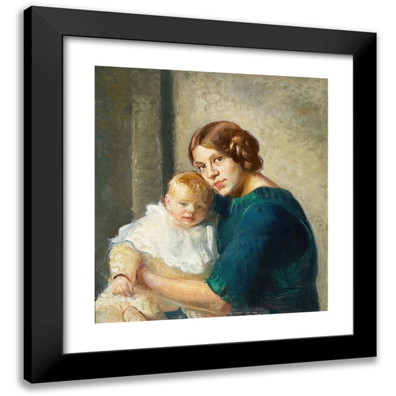 Michael Ancher 12x13 Black Modern Framed Museum Art Print Titled - Young Mother with Children (1913)