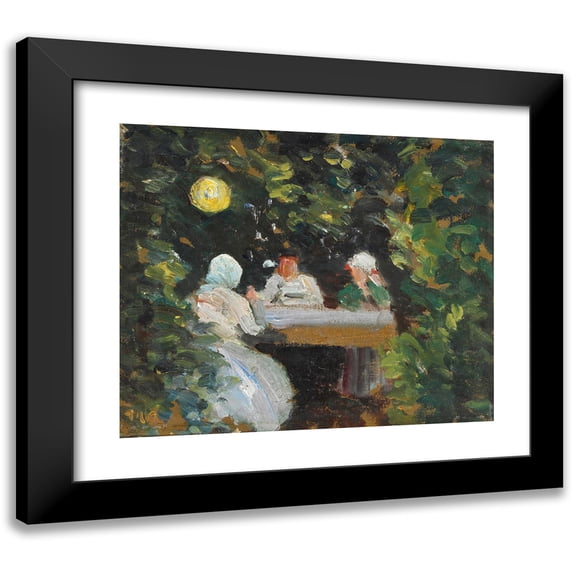 Michael Ancher 17x15 Black Modern Framed Museum Art Print Titled - Coming in the Garden One Summer Evening Under the Lamp