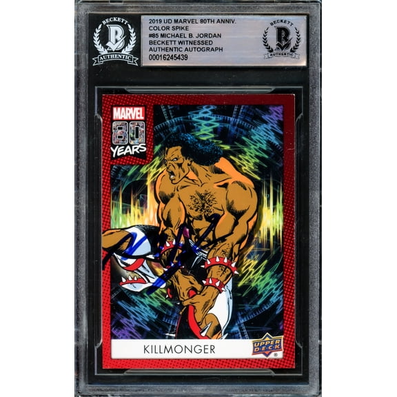 Michael B. Jordan Autographed 2019 Upper Deck Marvel 80th Anniversary Color Spike Card #85 Beckett BAS #16245439