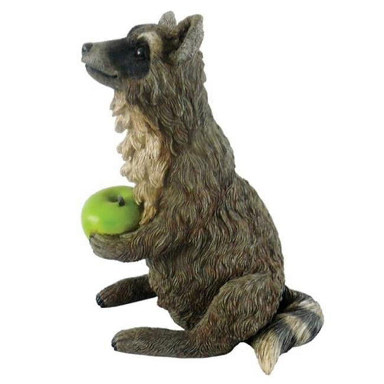 Small Brown and Green Polyresin Raccoon Garden Statue