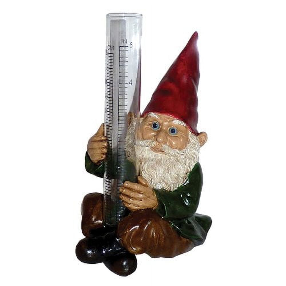 Garrold Gnome Green Coat Polyresin Rain Gauge