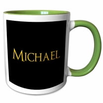 3drose, Michael Common Boy Name in the Usa. Yellow on Black Talisman, 11oz Two-tone Green Mug