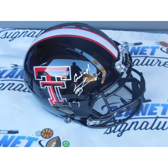 Michael Crabtree signed autographed Texas Tech TTU Red Raiders full size speed helmet w/ Guns Up BAS Beckett COA