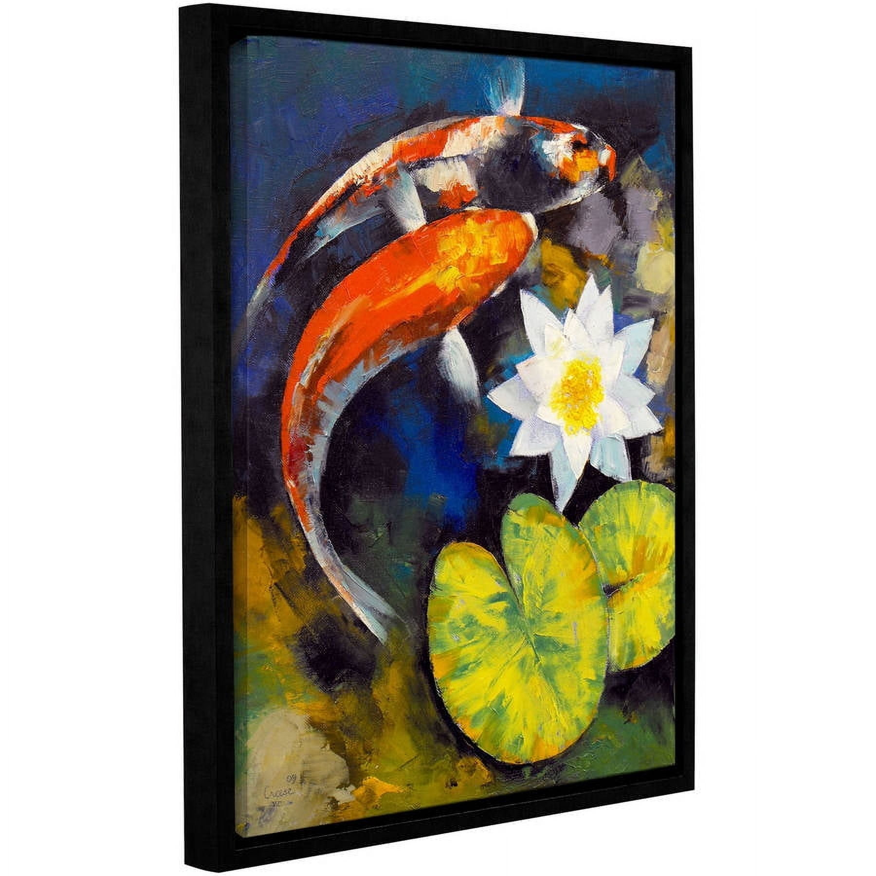 Michael Creese "Koi Fish And Water Lily" Floater-Framed Gallery-Wrapped Canvas