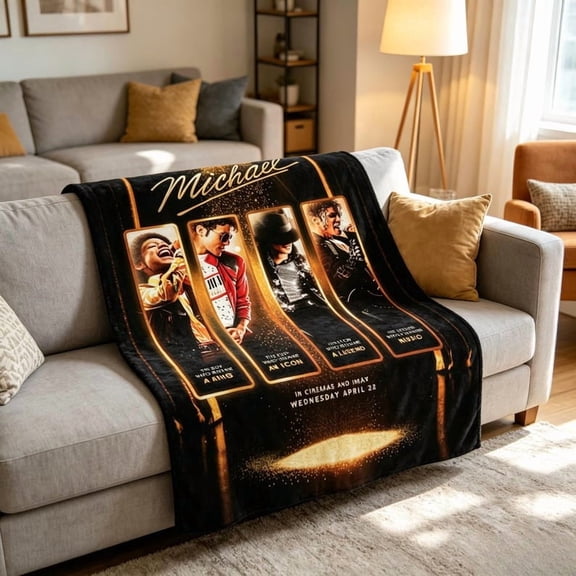 Michael Era Collage Flannel Blanket, Black Gold Music Performance Throw Blanket, Cozy Fan Room Decor