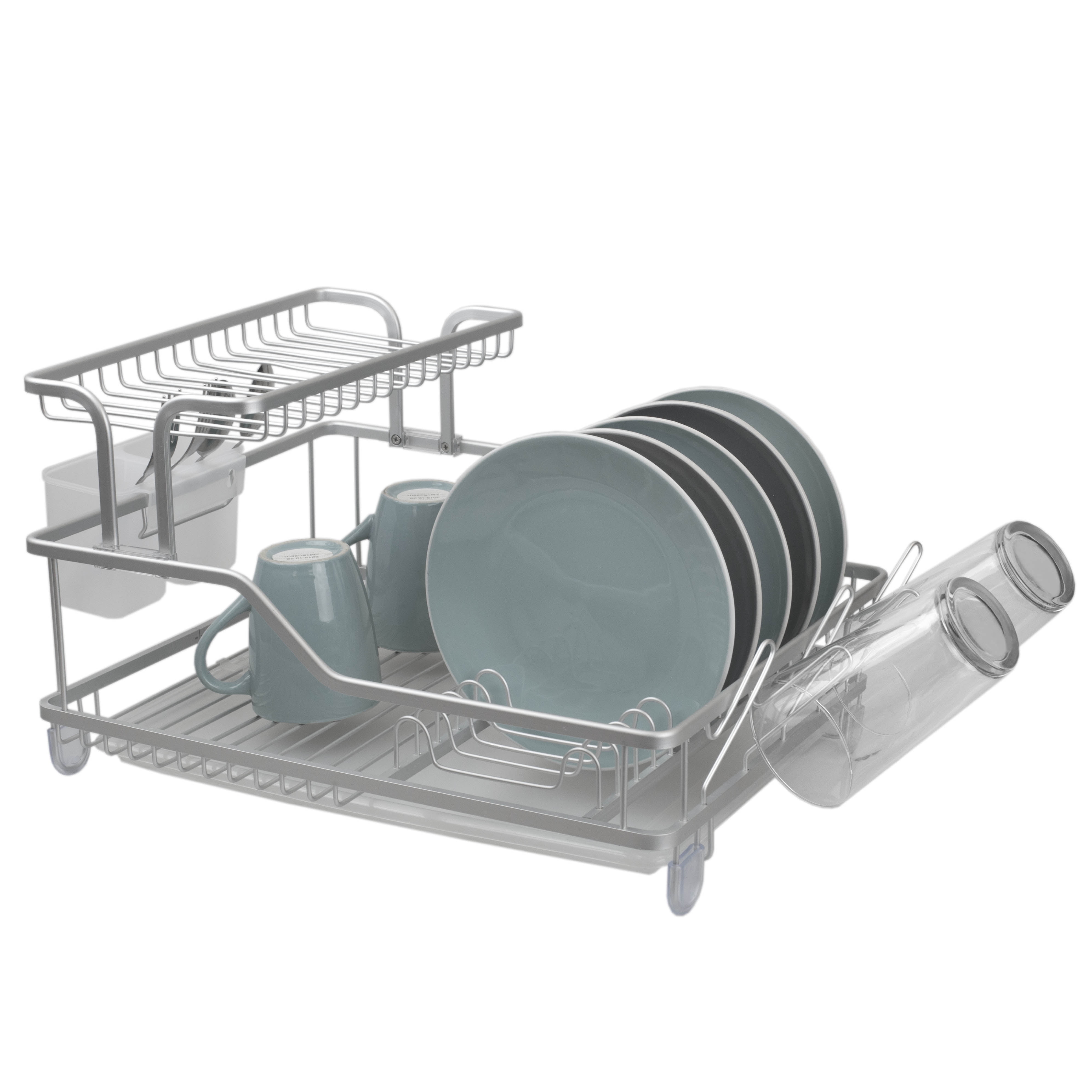 6 pieces Michael Graves Design Deluxe Dish Rack With Satin Nickel Finish  Wire And Removable Dual Compartment Utensil Holder, Grey/silver - Dish  Drying Racks - at 