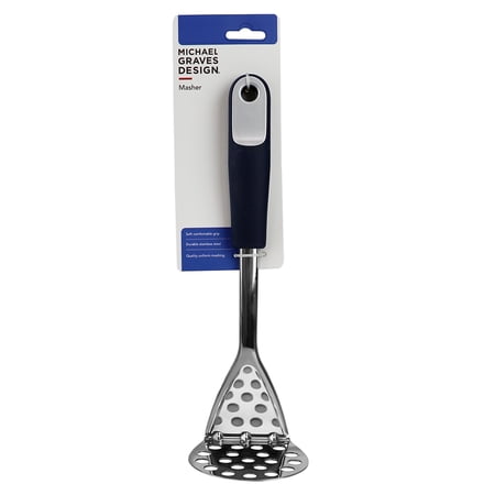 Michael Graves Design Comfortable Grip Vertical Handle Manual Stainless Steel Potato Masher, Indigo