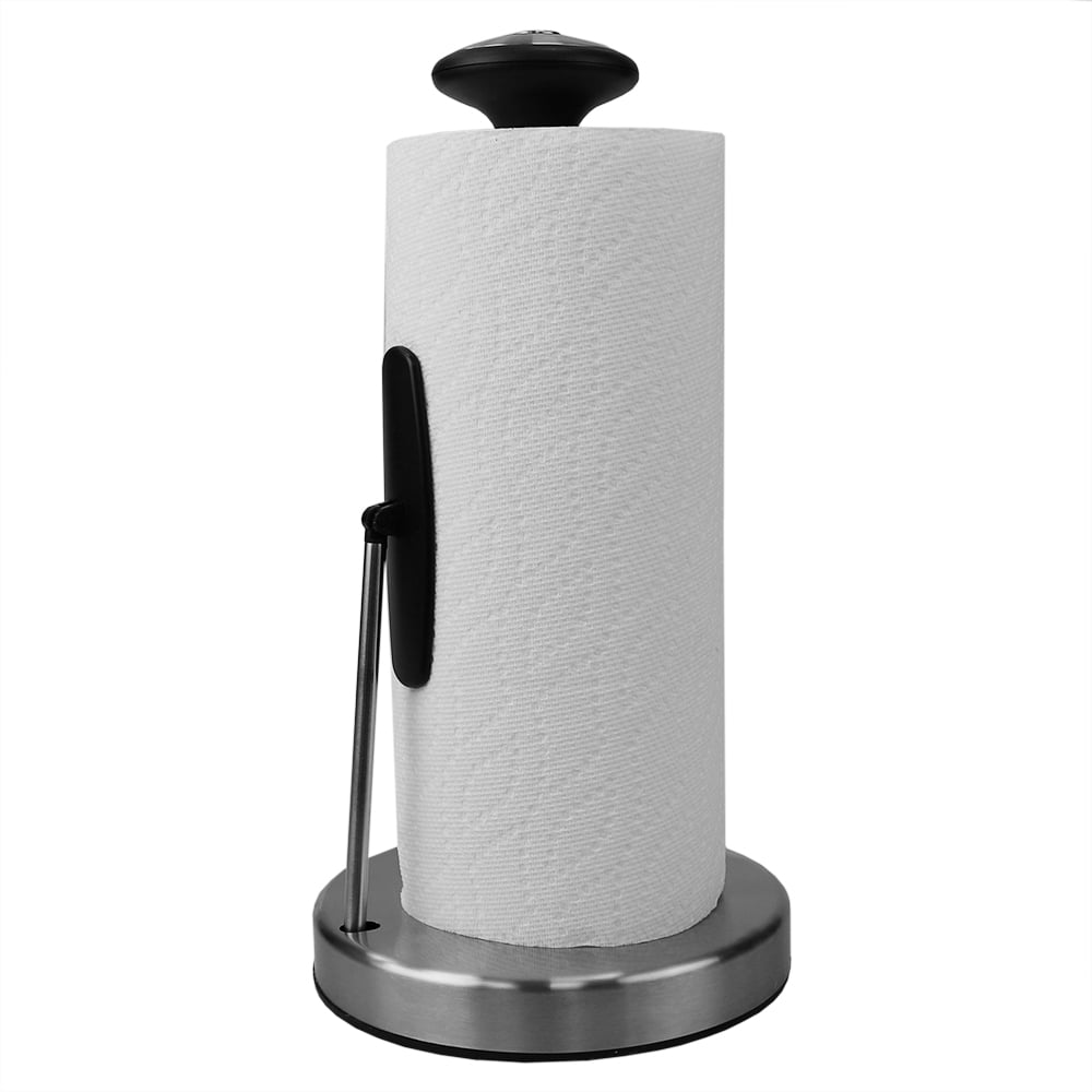 niffgaff Paper Towel Holder Black Kitchen Roll Holder, Premium Stainless Steel, One-Handed Operation Countertop Dispenser with Weighted Base
