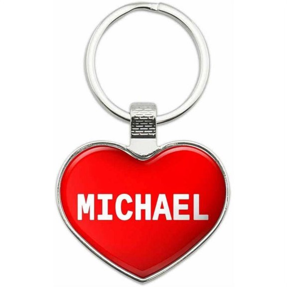 Michael - I Love Name Metal Heart Keychain Key Chain Ring, Red