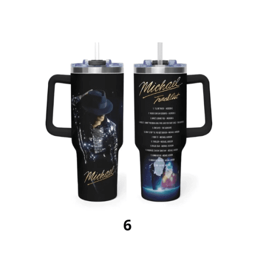Michael.J 40oz Tumbler With Handle, Black Sequin Performance Stainless Steel Insulated Travel Cup